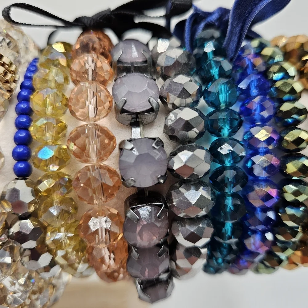 NEW VINTAGE Mixed Color Faceted Glass Beaded Stretch Bracelet Lot of 12